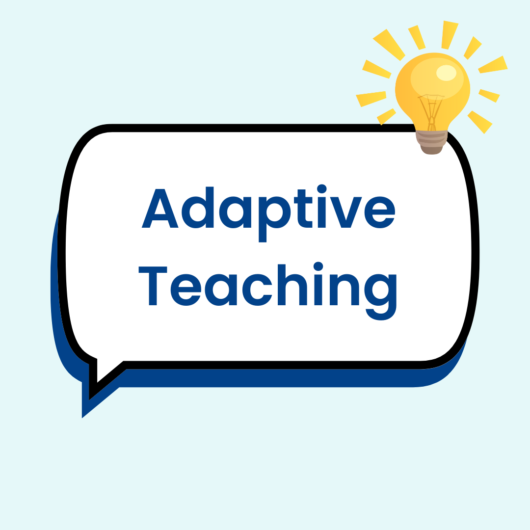 Adaptive Teaching written in a speech bubble with a yellow lightbulb in the top right corner